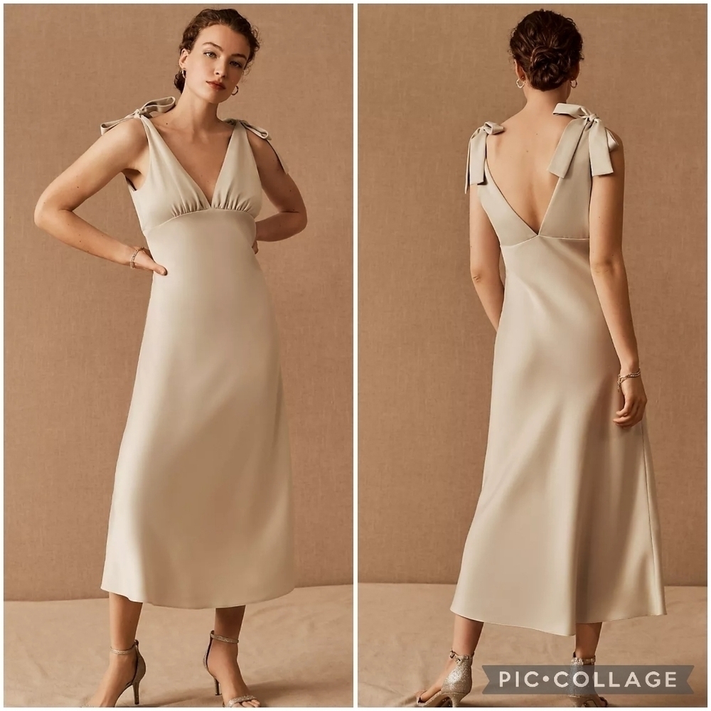 NWT BHLDN Sachin + Babi Hudson Satin Charmeuse Dress Champagne